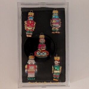 Unique Treasures Hand Crafted Glass Robot Christmas Ornaments Set of 5 21004B